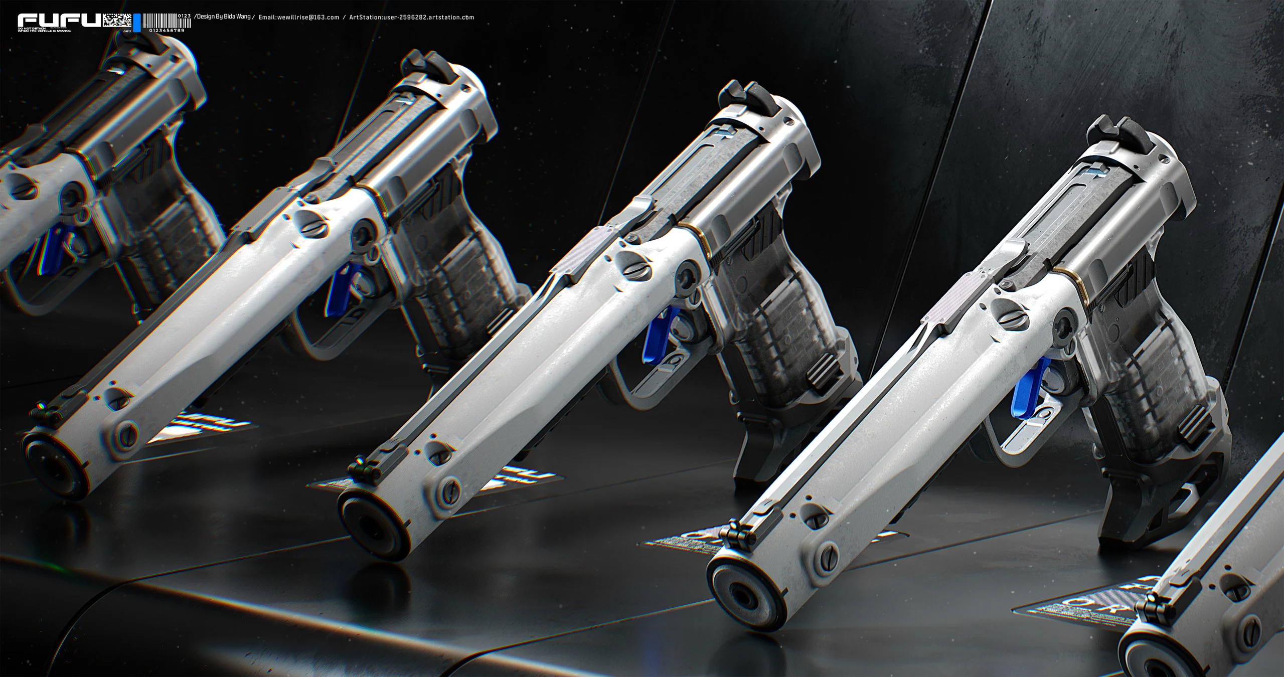 FUFU pistol — display, concept artwork by Bida Wang